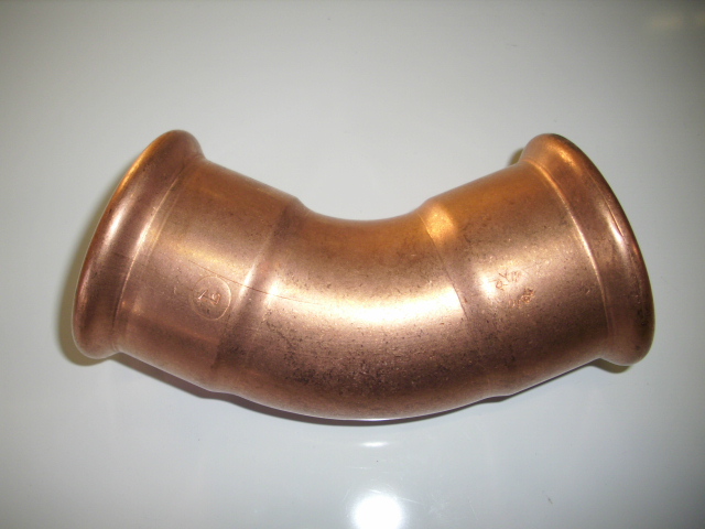 VSH Bocht 45° 67x67mm koper